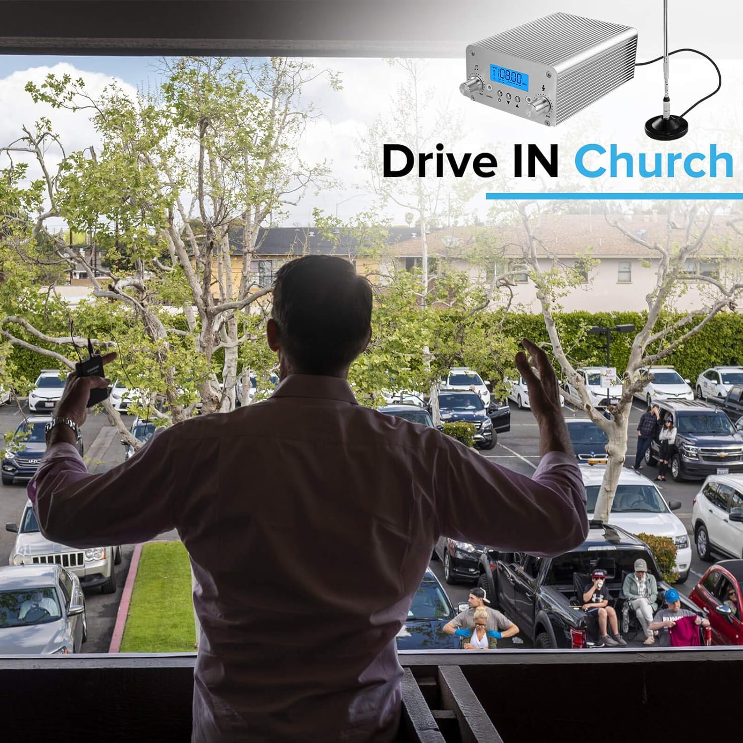 FM Transmitter for Church, APROTII 15W FM Broadcast Transmitter Long Range 1000m, Bluetooth MP3 Broadcast Radio Station 87~108MHz, FM Transmitter for Parking Lot Service, Outdoor Drive-in Movie: MP3 Players & Accessories