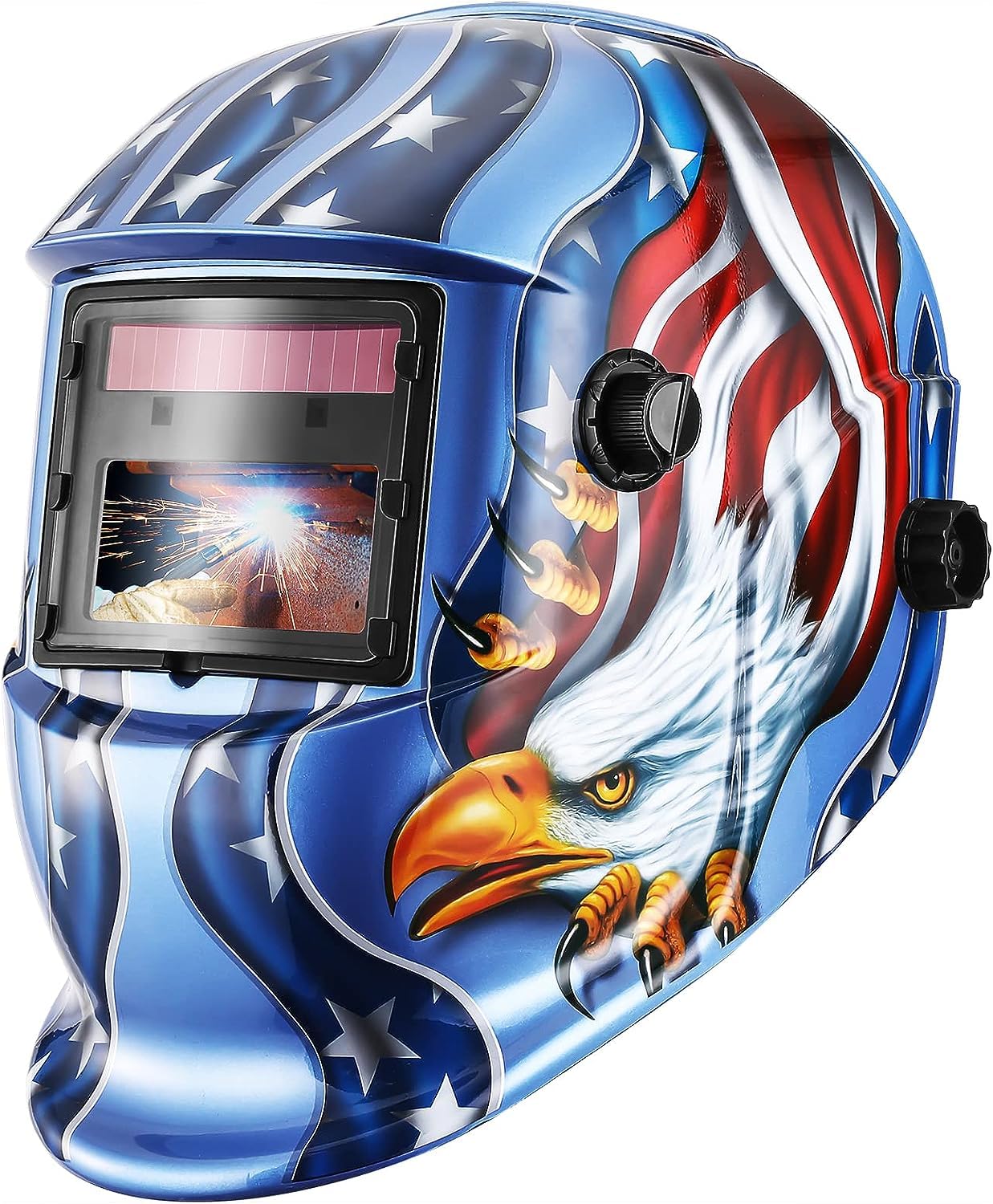 DEKO Welding Helmet Auto Darkening: True Color Solar Powered Auto Darkening Welding Helmets Welder Mask Hood (Blue Eagle)