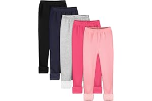 Resinta 5 Pack Girls Fleece Lined Leggings Winter Warm Soft Thermal Pants Full Length Multipack for Kids Cold Weather