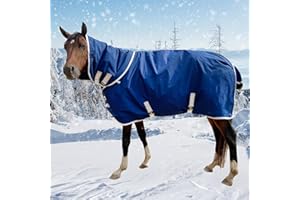 1800D Winter Waterproof Horse Trunout Blanket, 400g / 14oz Warm Cotton Filling Liner with Turnout Neck Cover Detachable, Medi