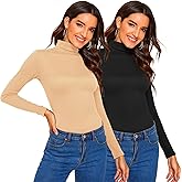 Herou 2 Pack Womens Long Sleeve Turtleneck Slim Fitted Lightweight Casual Active Layer Tops Shirts