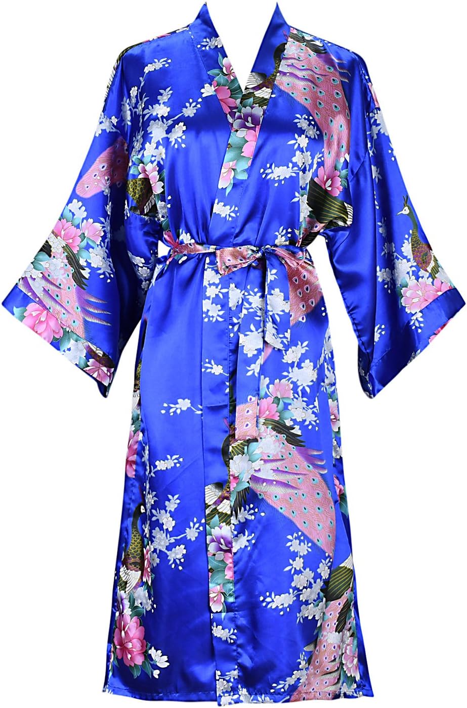 Women Kimono Robe Silk Pajamas Loungewear Peacock Satin Nightwear