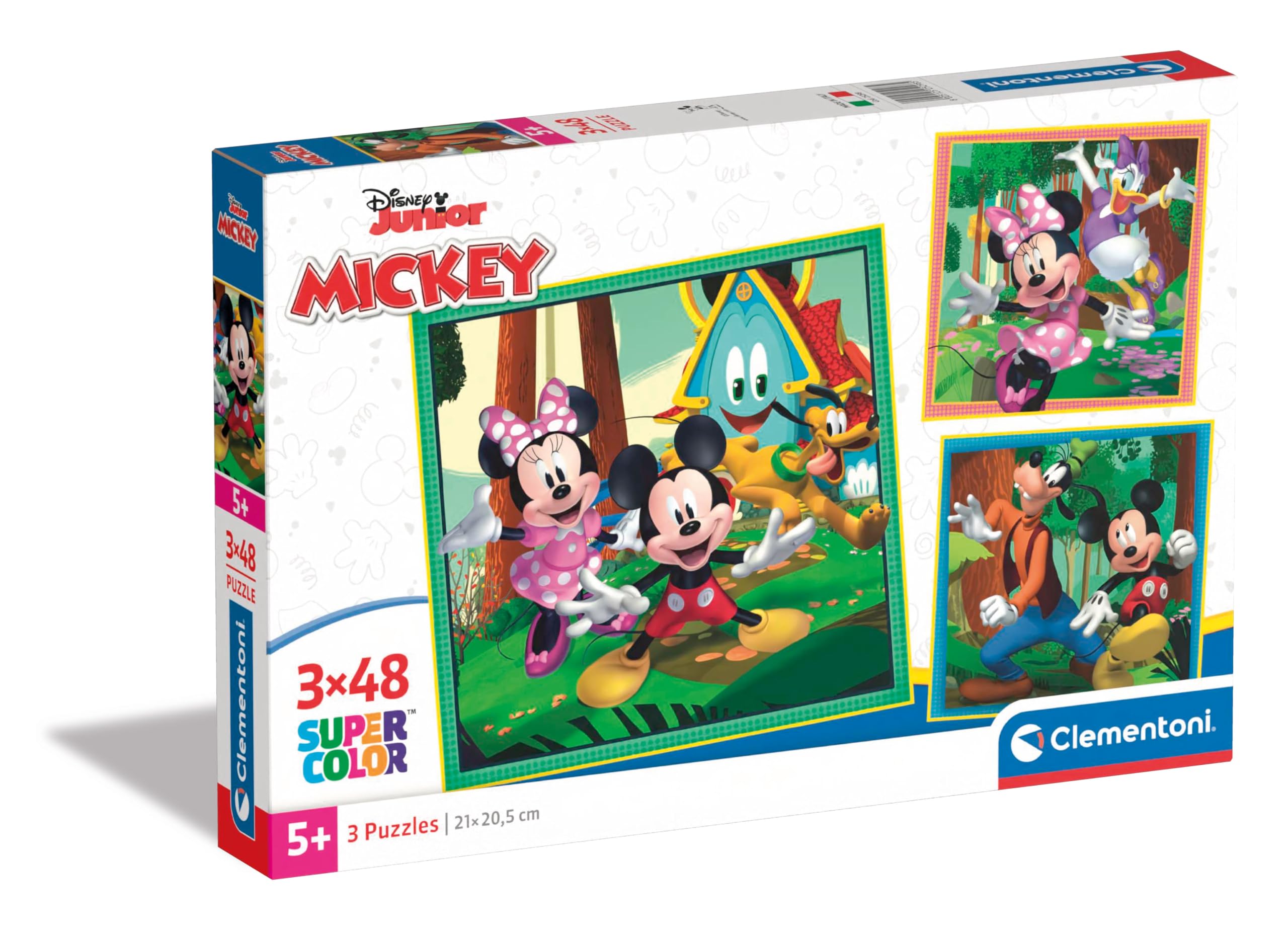 Clementoni - 25298 - Supercolor Puzzle - Disney Mickey And Friends - 3x48 Pieces (3 Puzzles Included), Jigsaw Puzzle For Kids Age 5, Puzzle Cartoon, Made In Italy