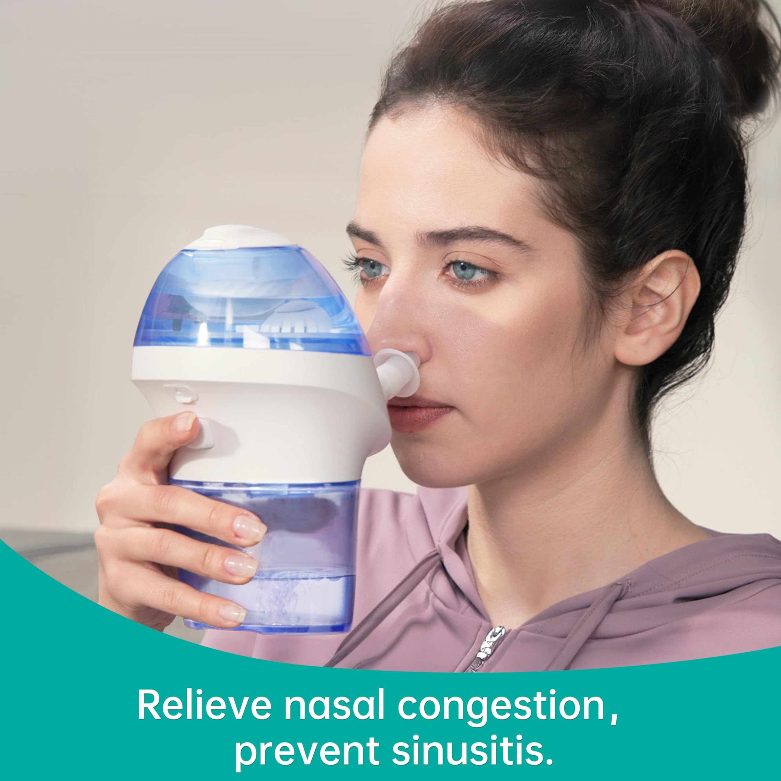 opove Nasal Irrigation System, Sinus Rinse Kit with 1 Nose Cleaner & 15 Salt Packets, Self-Cleaning & Automatic Waste Collection, Rechargeable Sinus Rinse Bottle for Relieving Nasal Discomfort