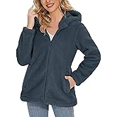 MAGCOMSEN Women's Sherpa Jacket Zip Up Hoodie Fuzzy Teddy Coat with Zipper Pockets Lightweight Fleece Lined Warm Winter Coat
