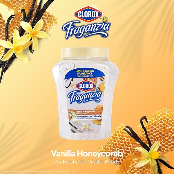 CLOROX FRAGANZIA AIR FRESHENER CRYSTAL BEADS VANILLA HONEYCOMB 12OZ JAR | LONG-LASTING AIR FRESHENER BEADS | EASY TO USE VENTED JAR AIR SCENT BEADS FOR HOMES, BATHROOMS, CLOSETS, CAR OR OFFICE