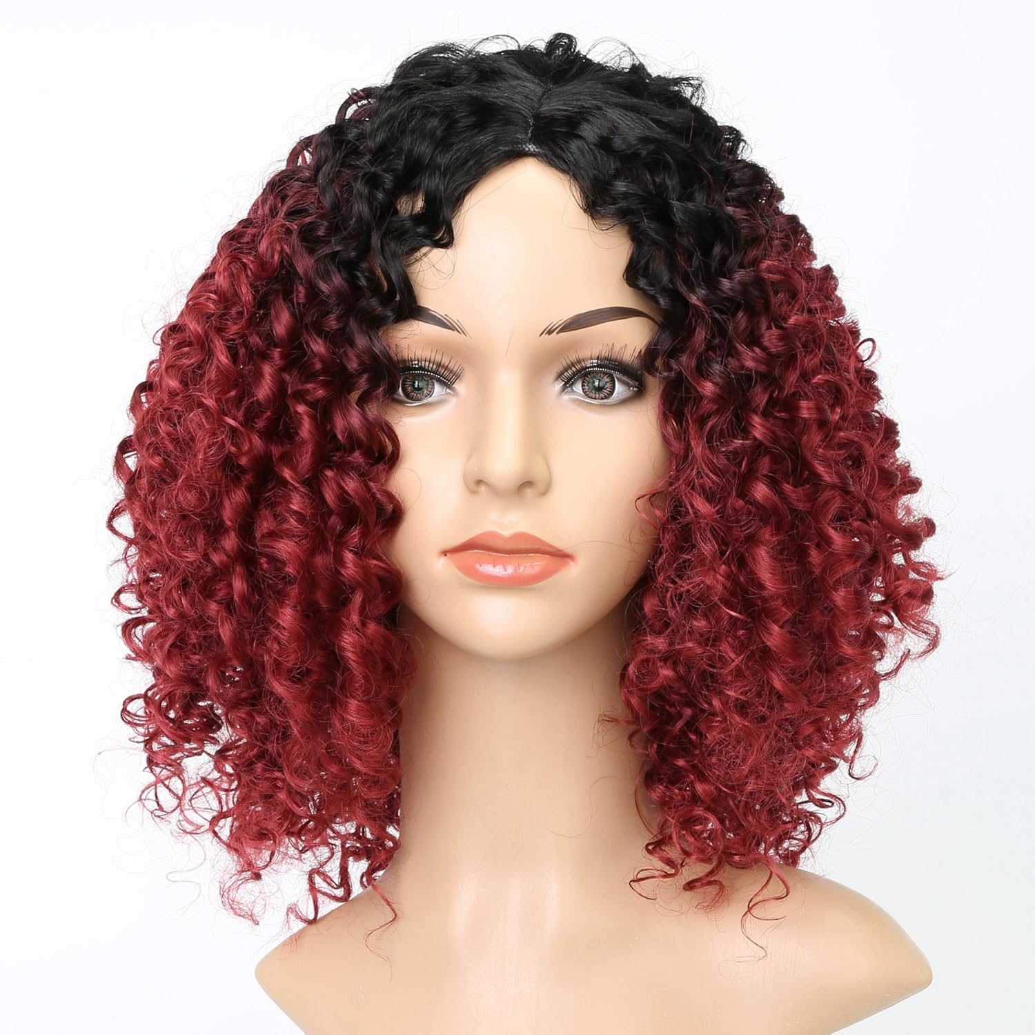 Amazon Com Leyee Short Afro Kinky Curly Wigs Dark Roots Black