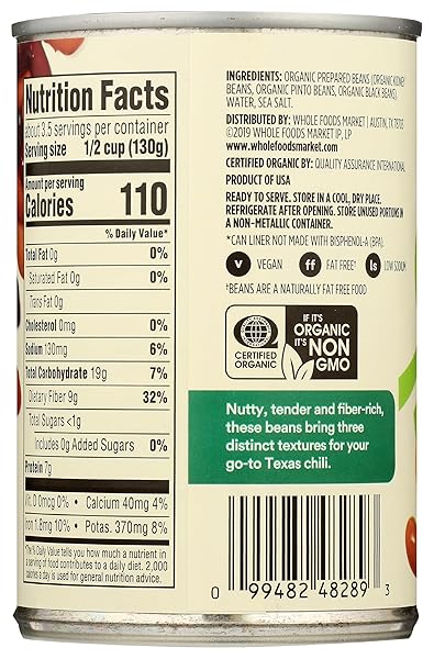 365 BY WHOLE FOODS MARKET, ORGANIC BEAN TRIO (KIDNEY, PINTO, & BLACK BEANS), 15 OUNCE