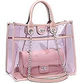 MARCO M KELLY Large Clear Tote Bag Stadium Approved Women Clear Purse for Stadium Events Crossbody 2 in 1 Shoulder Work Bag