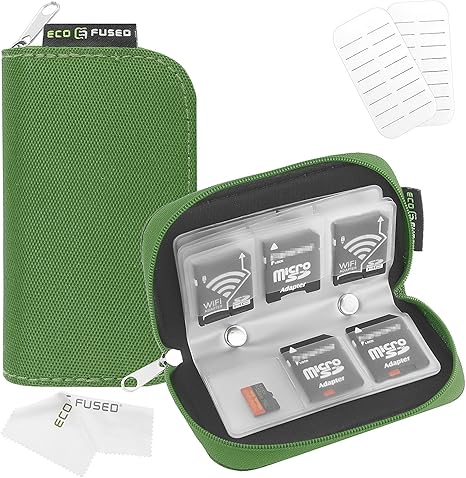 Memory Card Case – Fits up to 22x SD, SDHC, Micro SD, Mini SD and 4X CF – Holder with 22 Slots (8 Pages) – for Storage and Travel (Green)