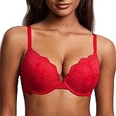 DOBREVA Women's Push Up Lace Bra Underwire Plunge Full Coverage Bras Sexy Plus Size Support