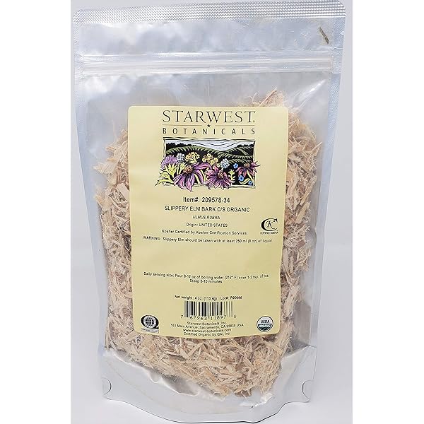 Organic Slippery Elm Bark Cut - USDA Certified 4oz Resealable Pouch
