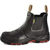Mens Work Boots Steel Toe Chelsea Safety Boots Cow Leather Waterproof Lightweight Working Shoes