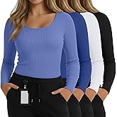 Yearntown 4 Pack Women's Plus Size Underscrubs Shirts, Cotton Ribbed Long Sleeve Nurse Top Scoop Neck Fitted Basic Undershirt