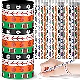 Sabary 48 Pcs Sports Pencils Silicone Bracelets Set, Multi Balls | Soccer Football Basketball Baseball Wooden Pencil Rubber Wristbands for Birthday Gifts Sports Party Favors Classroom Prizes