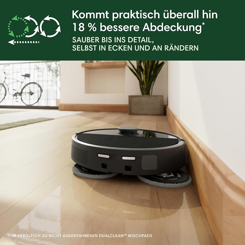Roomba Plus 505 Combo Robot + AutoWash Dock Saugroboter mit Wischfunktion - Multifunktinales Dock - Clearview Pro LiDAR - 7000Pa - DualClean Wischpads mit PerfectEdge - SmartScrub - Schwarz