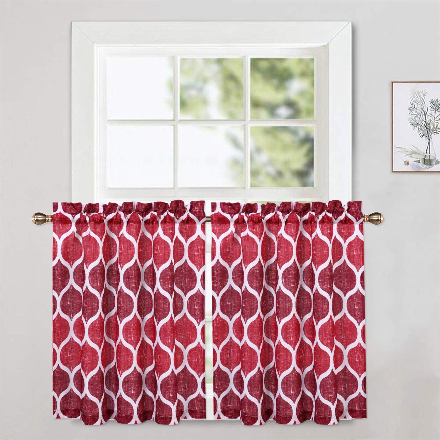 CAROMIO Cafe Curtains 30 Inch Length, Geometric Printed