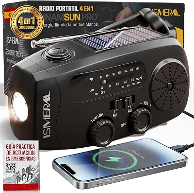 Radio Portatil 2000 mAh Radio FM/Am Linterna LED+ Sos +Manual Supervivencia