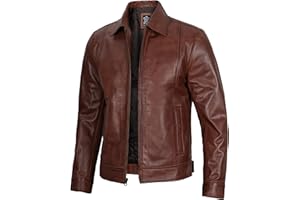 fjackets Men's Motorcycle Leather Jacket - Vintage Stylish Soft Lambskin Real Leather Biker Jacket Men