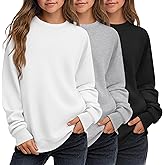 LessonZoo 3 Pack Girls Long Sleeve Sweatshirts Crew Neck Kids Lightweight Tops Pullover Casual Loose Shirts for 5-14 Years