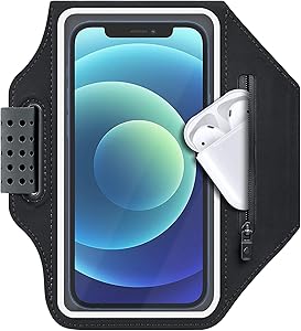 ykooe Running Phone Armband Case for iPhone 11,12, Pro, Max, XR, XS,8,7,6, Plus Water Resistant Sports Exercise Gym Workout Card Holder Arm Band with Adjustable Band and Zipper Pocket, Black