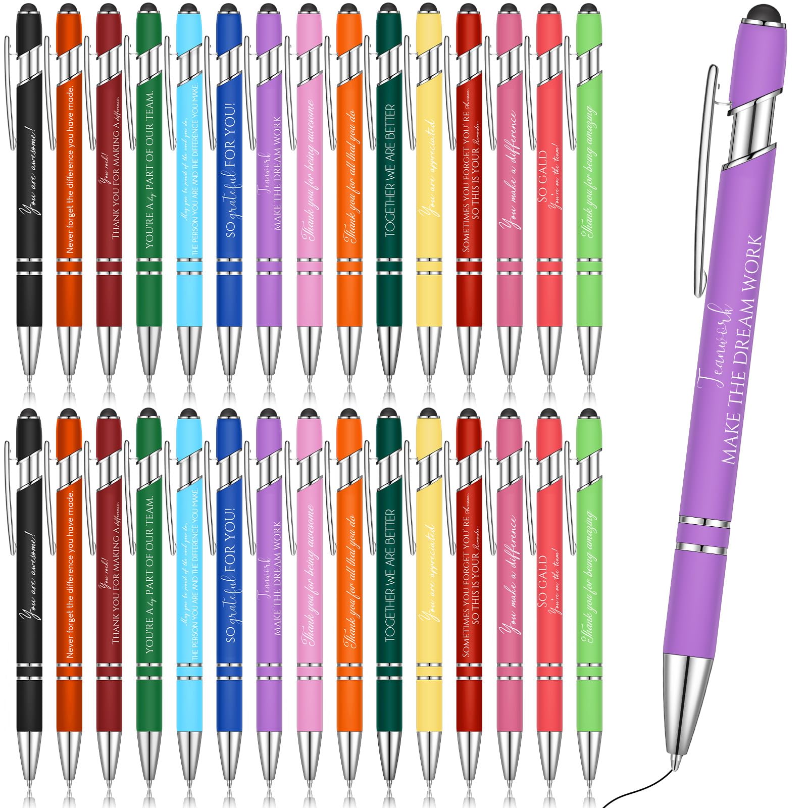 Faccito 30 Pcs Inspirational Ballpoint Pens Motivational Quotes Pen with Stylus Tip Inspirational Positive Encouraging Black Ink Novelty Thank You Gifts for Adults(Inspirational)