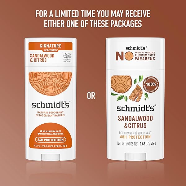 SCHMIDT’S ALUMINUM-FREE VEGAN DEODORANT SANDALWOOD & CITRUS FOR WOMEN AND MEN, WITH 24 HOUR ODOR PROTECTION, NATURAL INGREDIENTS, CRUELTY-FREE, 2.65 OZ