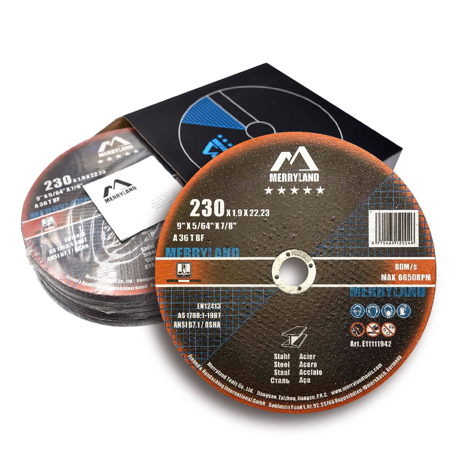 Merryland Cutting Disc 230 Metal for Angle Grinder, 230 X 1.9 X 22.23 mm Cutting Wheel 25 Pieces, Steel Iron 9 inch Type 41, Expert-Line E11111942