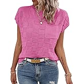 Imily Bela Womens Cap Sleeve Sweater Sleeveless Crewneck Checkered Casual Loose Fit Knit Shirts Pullover Tops