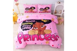 GRAT TIOC Black Girl Comforter Sets Twin,Black Girl Magic Bedding Set,African American Comforter Set for Kids Toddler,Cute Afro Melanin Princess Bed Set