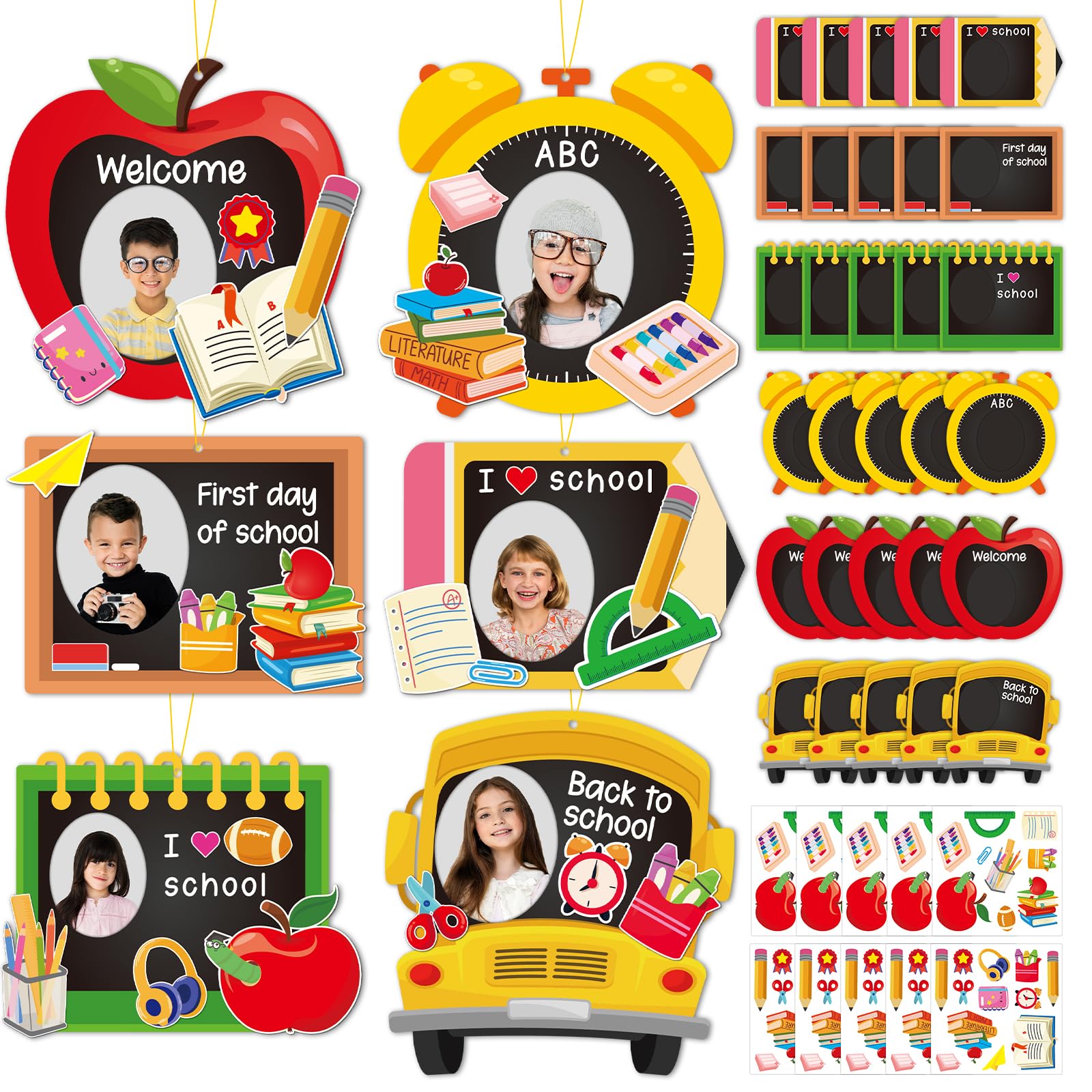 Photo 1 of 30Pcs Welcome Back to School Picture Frame Crafts Kit First Day of School DIY Paper Photo Frame Craft for Kids Home Kindergarten Preschool Elementary Activity Game Classroom Bulletin Board Decorations