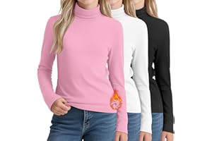 LessonZoo 3 Pack Girls Turtleneck T Shirt, Fleece Mock Neck Thermal Tops Long Sleeve Kids Sweater Soft Base Layer Undershirt