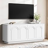 YITAHOME TV Stand for TVs up to 75/80-inch, Modern Entertainment Center with Storage, Curved TV Console for Living Room, White