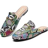 Minorsu Women's Black Animal Print Buckle Mules - Memory Foam Insole - Low Heel - Casual Mule Shoes