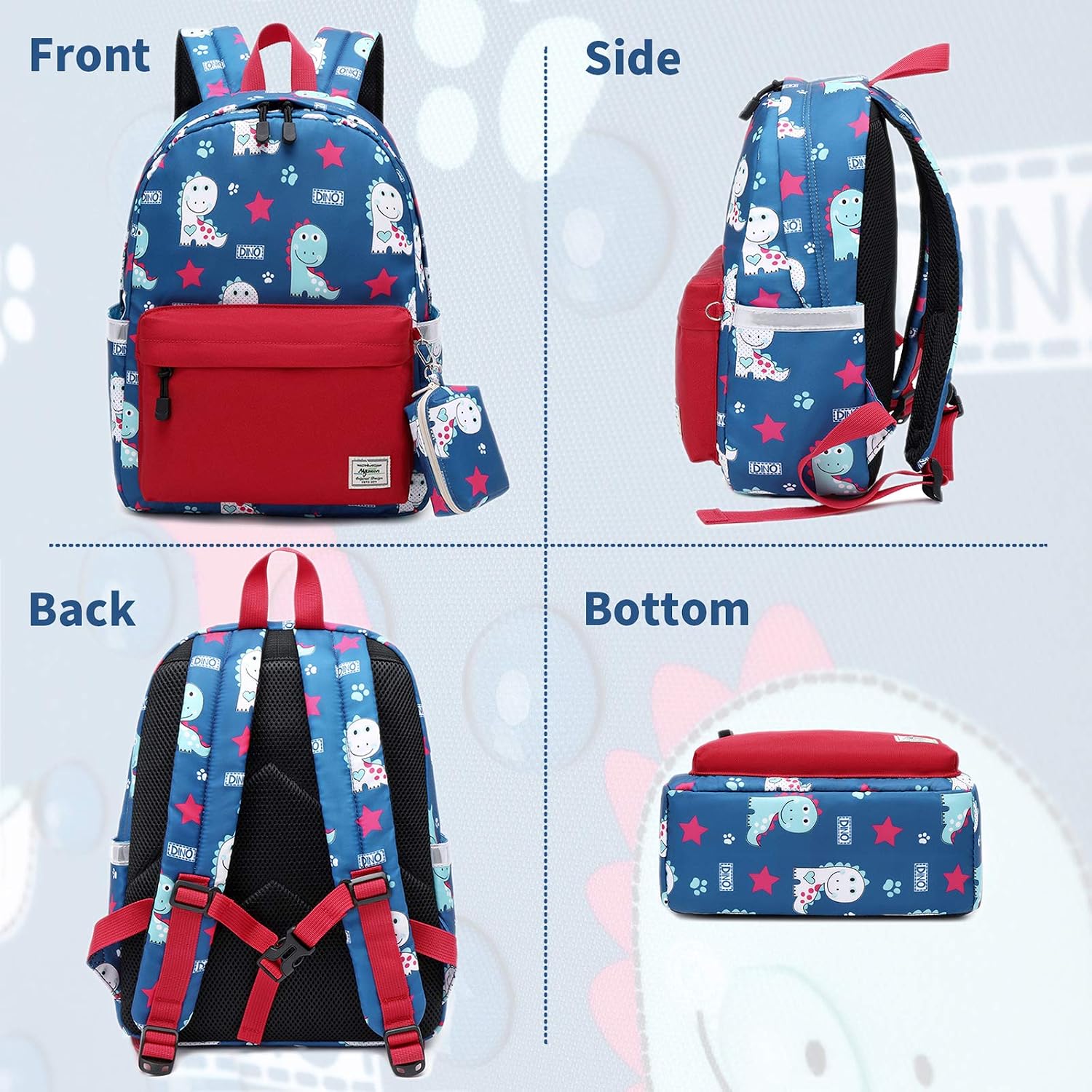 Mygreen Children's Backpacks Dinosaur School Bag Water Resistant Rucksack for Girls and Boys Fashion Printed Bookbag for Students Teenagers Casual Daypack Orange Red with Coin Purse - Image 4