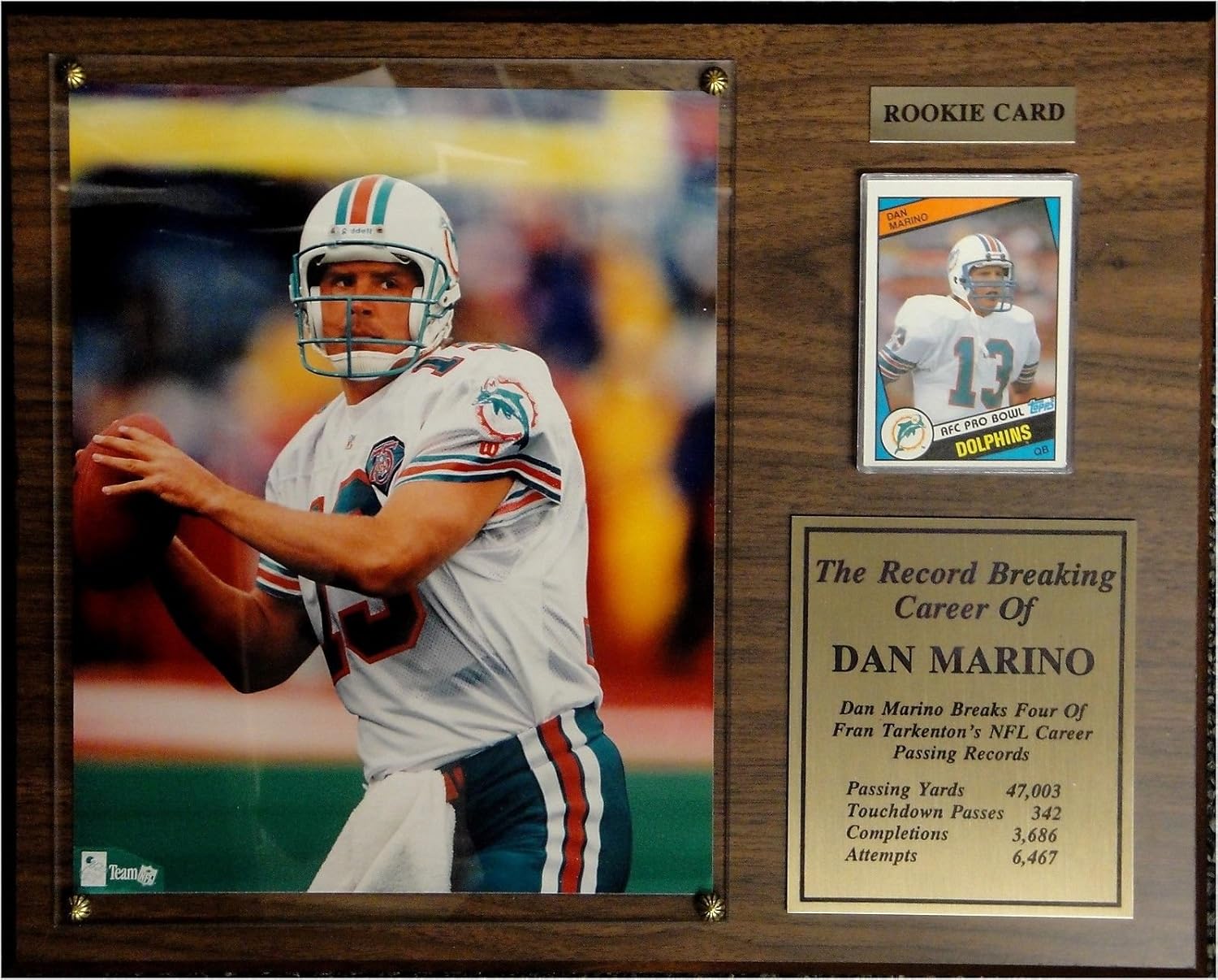 Dan Marino 1984 Topps Rookie Card With 8x10 Photo On Plaque 