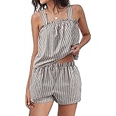 ANRABESS Womens Pajama Sets Striped 2 Piece Pjs Summer Ruffle Cute Tank Top and Shorts Sleepwear 2026 Comfy Soft Lounge Sets