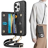 TUCCH Crossbody Wallet Case for iPhone 16 Pro, RFID Blocking [6 Card Slots][Detachable Adjustable Lanyard], Magnetic Flip Wallet PU Leather Shockproof Phone Cover for iPhone 16 Pro, Textured Black