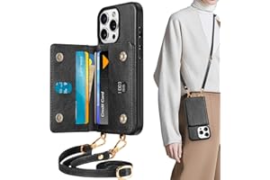 TUCCH Crossbody Wallet Case for iPhone 16 Pro, RFID Blocking [6 Card Slots][Detachable Adjustable Lanyard], Magnetic Flip Wallet PU Leather Shockproof Phone Cover for iPhone 16 Pro, Textured Black