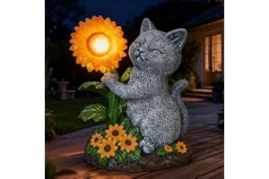 NINNSSOT Cat Statue with Sunflower Solar Lights Outdoor Garden Decor, Unique Christmas Birthday Gifts for Women Cat Lovers, M