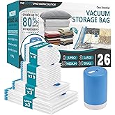 Cozy Essential 26 Pack Vacuum Storage Bags with Portable Rechargeable Wireless Electric Pump, Vacuum Seal Space Saver Bags for Clothing, Pillows, Blanket, Bedding, Comforters