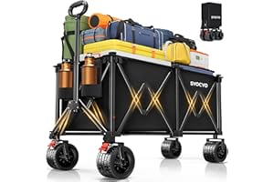 SYOCYO Collapsible Wagon Carts 570LBS Weight Capacity Foldable Beach Wagon with Big All-Terrain Wheels 330L Heavy Duty Utility Carts with Cup Holders for Camping, Garden, Sports, Grocery Carbon Black