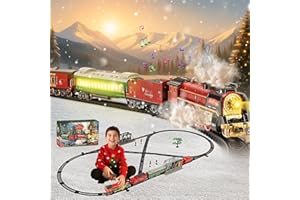 JONRRYIN Electric Train Set for Kids with Remote Control, Classic Steam Locomotive with Smoke, Lights & Sounds, Kids Christmas Trains Tracks Toys for Christmas