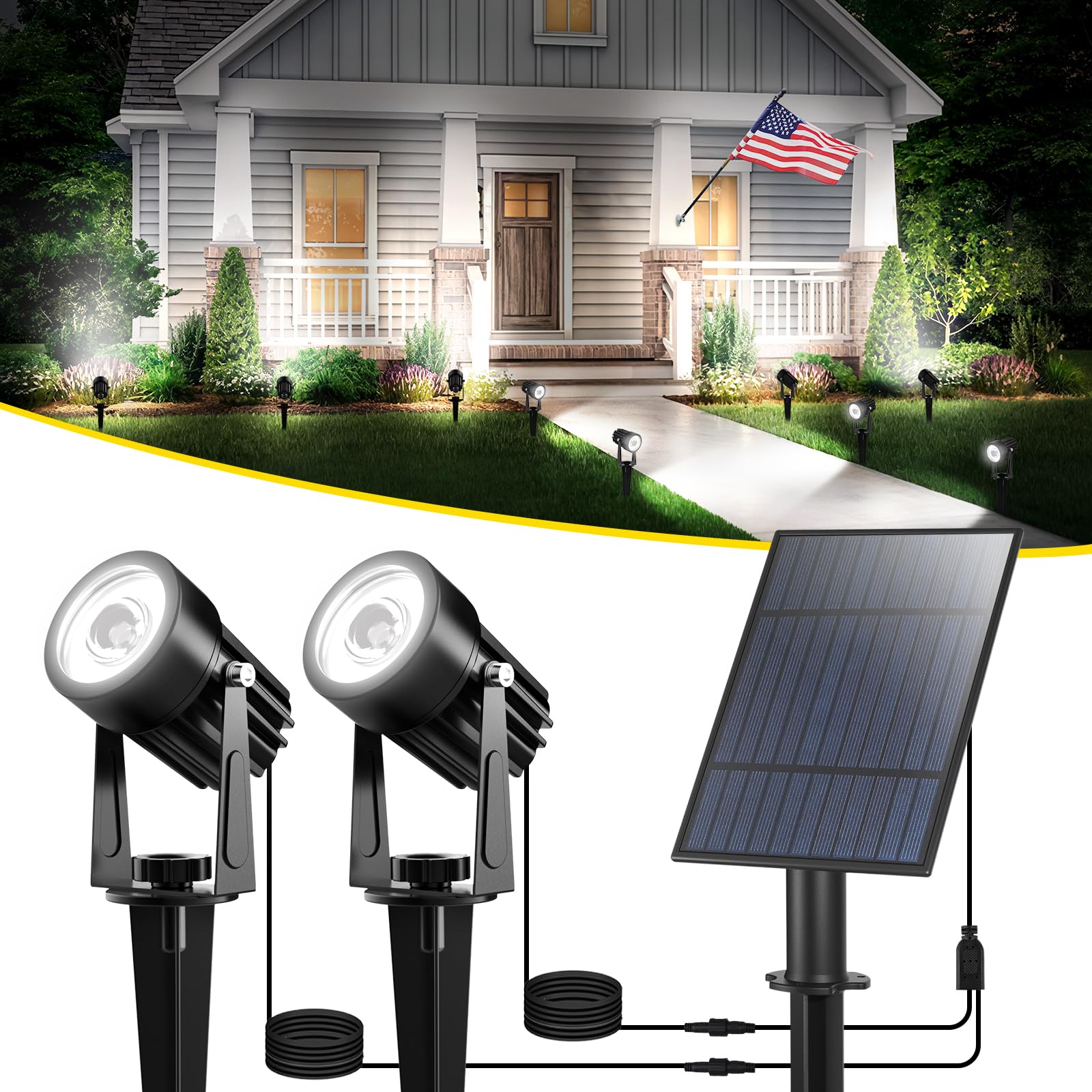 CORESLUX LED Solar Spot Lights Outdoor Garden Landscape Lamps, 6000K White Light Outdoors Security Lights Gardens Uplighters Waterproof IP65 Solar Spotlight for Garden Yard Lawn Path