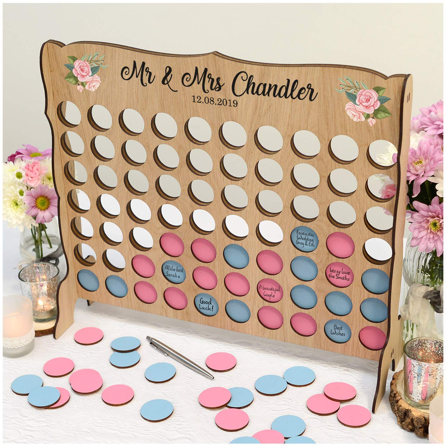 PERSONALISED Wedding Guest Book Alternative Rustic 4 In A Row Game 