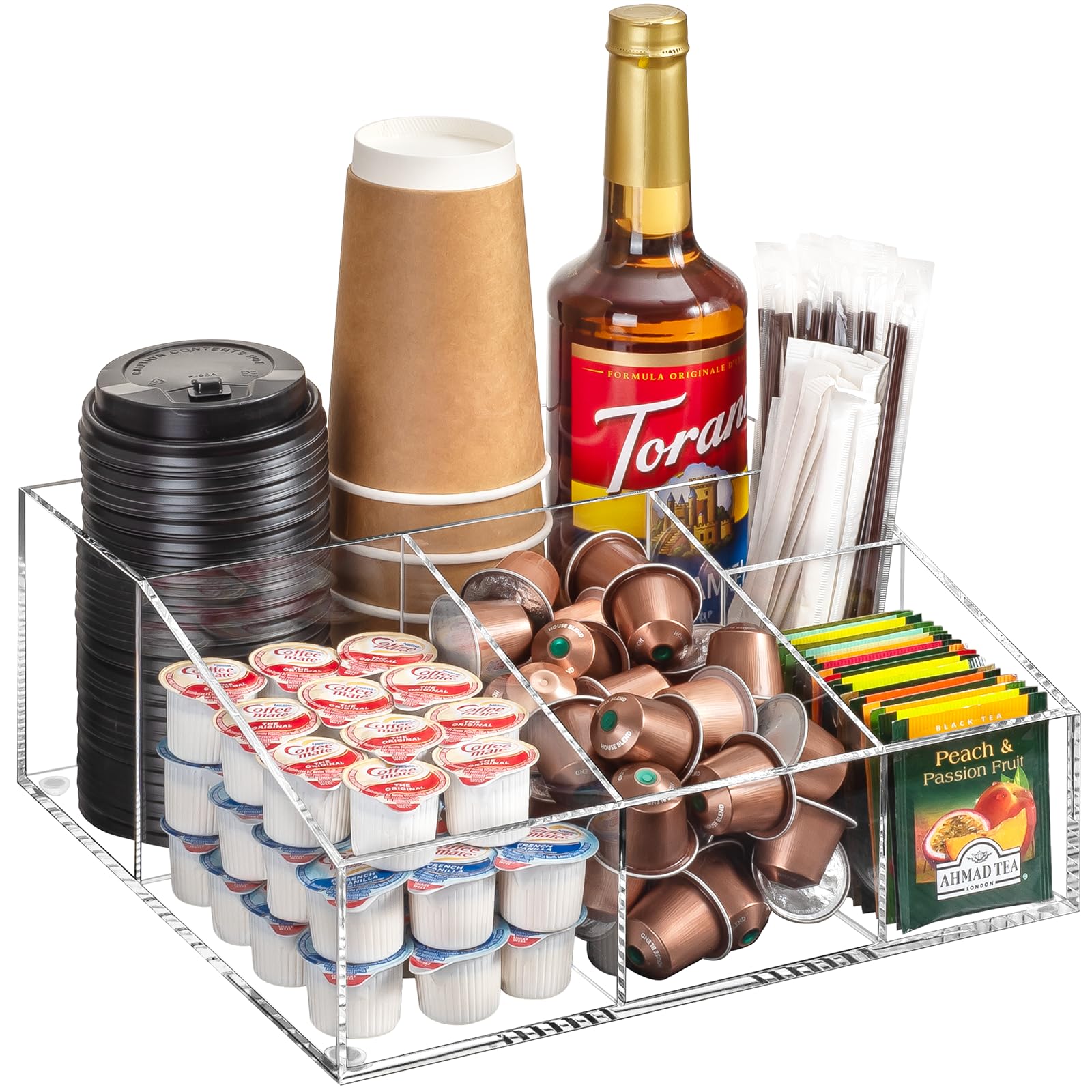 Photo 1 of BEYGORM Acrylic Coffee Bar Station Organizer for Countertop,Office Breakroom Clear Snack Tea Storage Accessories Holder for Kcup Pod Condiment Cup Sugar Creamer Syrup, Coffee Gift for Coffee Lovers