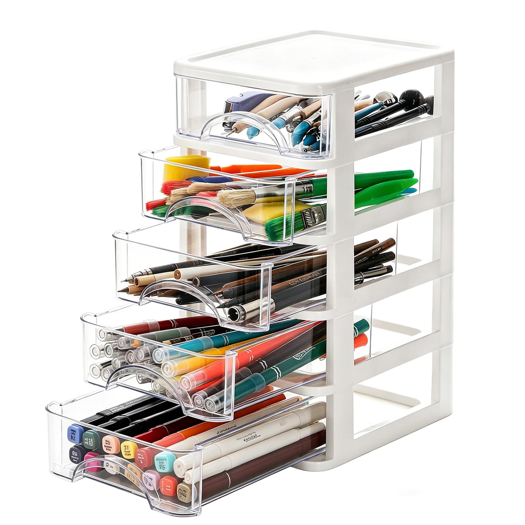 Iwinna Desktop Drawer Organiser, Small Clear 5 Drawers Storage, Mini Desk Tidy Stationery & Makeup Organiser for Office Home School Dorm