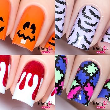 Amazon Com Halloween 4 Pack Bats Pumpkin Faces Monster Blanket Dripping For Nail Art Design Beauty