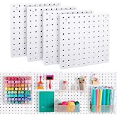 4Pcs Peg Board, Pegboard Wall Organizer Panels, White Pegboard Wall Mount | 10"x 10" ABS Pegboard for Craft Room Garage Kitchen Workshop, ABS Peg Boards Easy Installation (White)