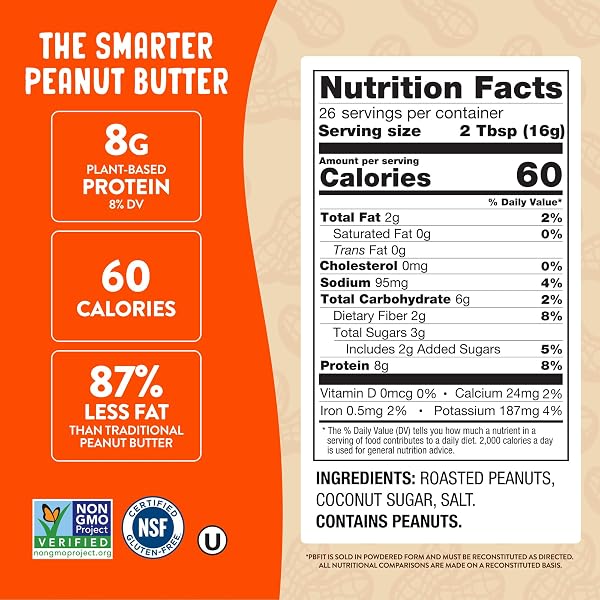 PBFIT 15 OUNCE CLASSIC PEANUT BUTTER POWDER, POWDERED PEANUT BUTTER SPREAD FROM REAL ROASTED PEANUTS, 8G OF PROTEIN 8% DV, GLUTEN-FREE, 60 CALORIES, 87% LESS FAT (PACK OF 1)